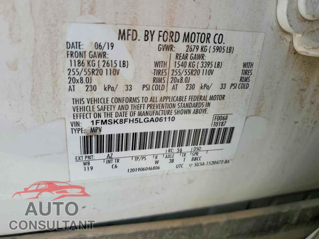 FORD EXPLORER 2020 - 1FMSK8FH5LGA06110