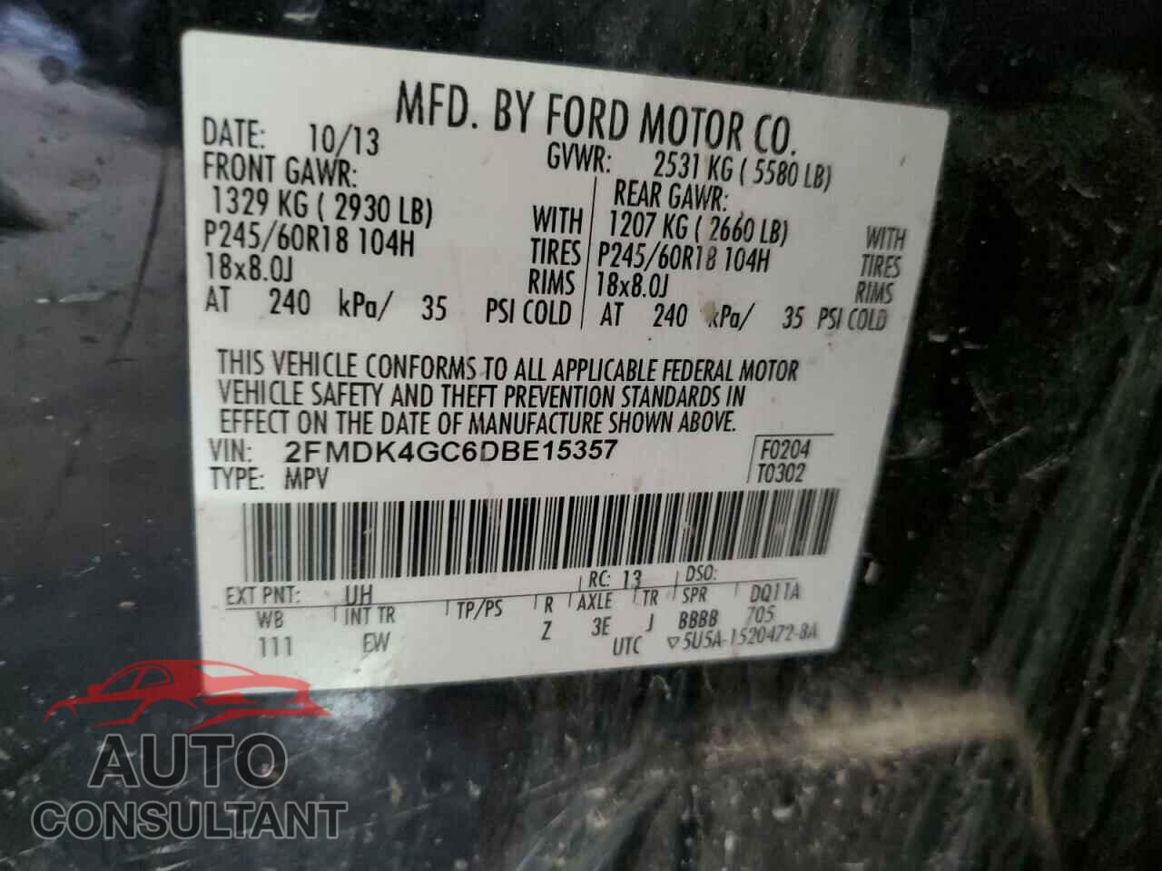 FORD EDGE 2013 - 2FMDK4GC6DBE15357