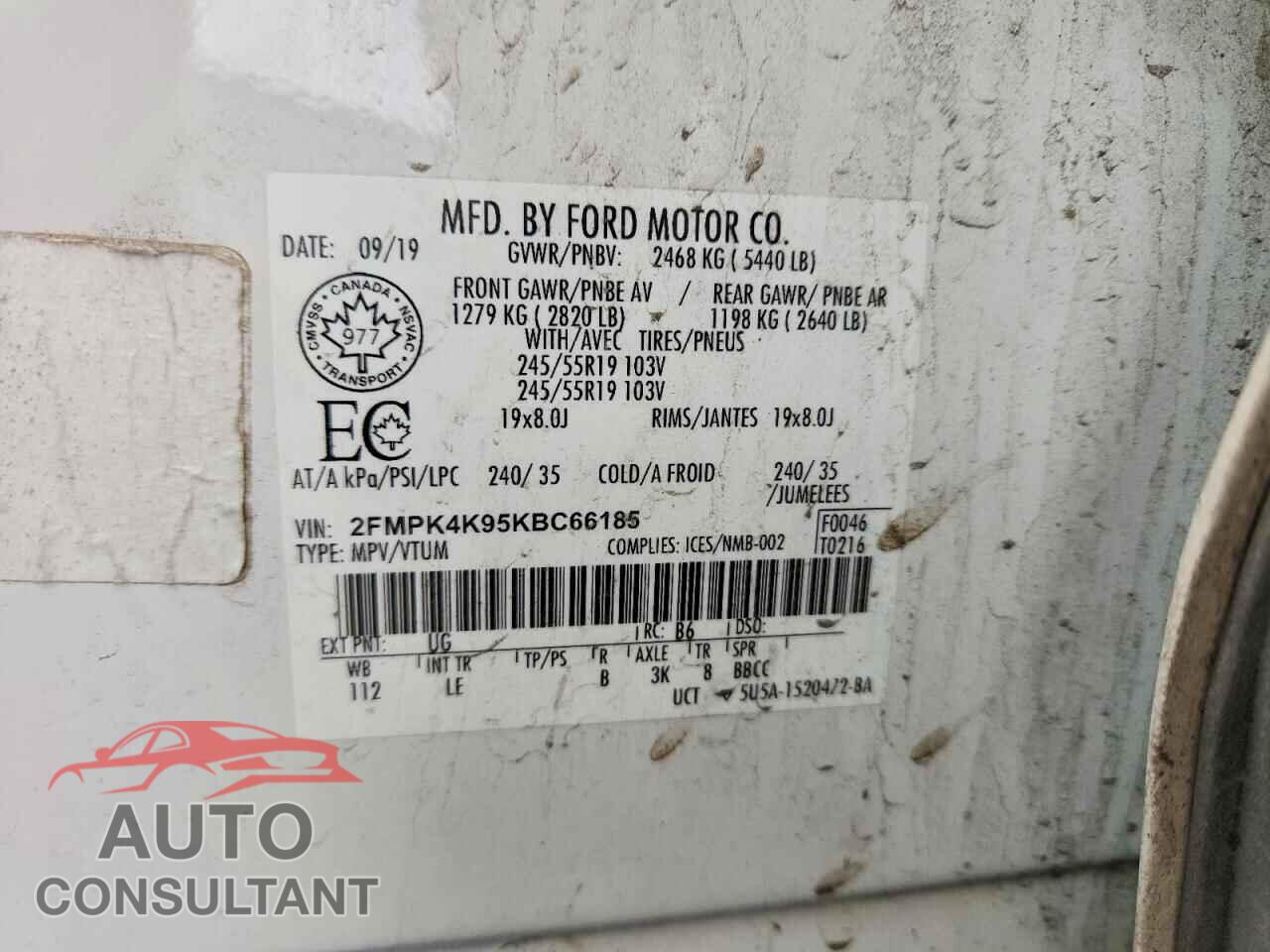 FORD EDGE 2019 - 2FMPK4K95KBC66185