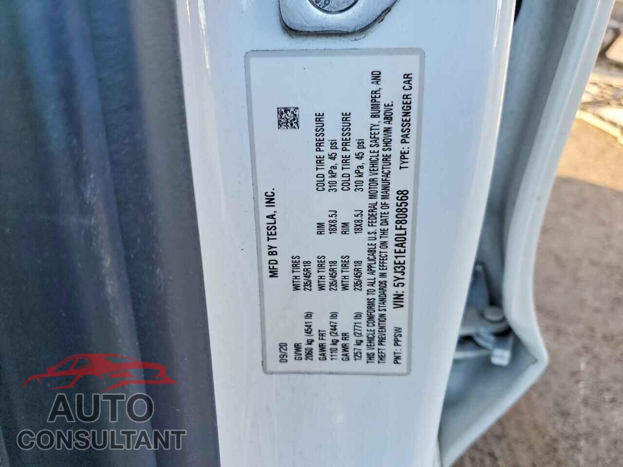 TESLA MODEL 3 2020 - 5YJ3E1EA0LF808568