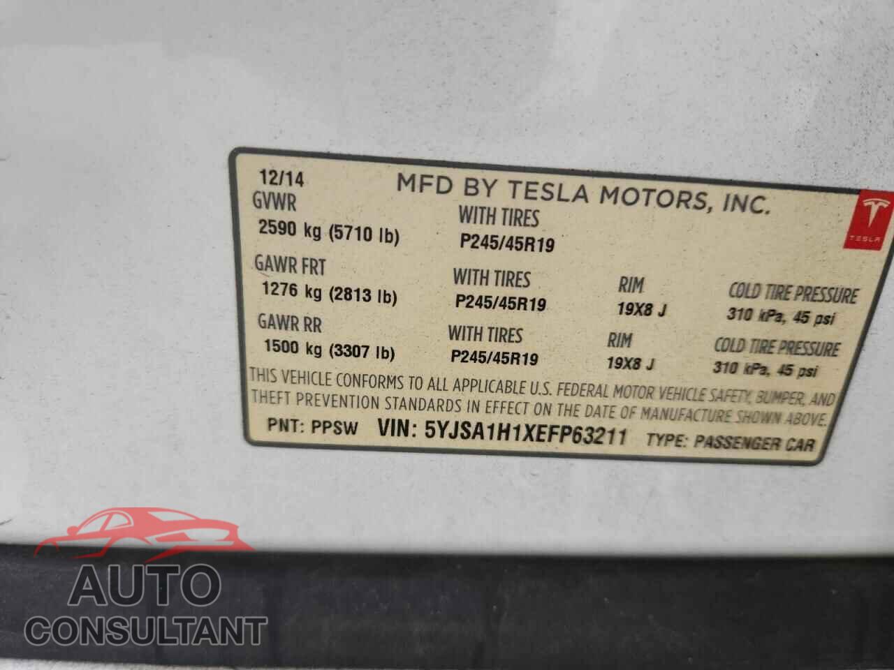 TESLA MODEL S 2014 - 5YJSA1H1XEFP63211