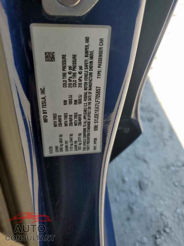 TESLA MODEL 3 2020 - 5YJ3E1EA7LF705857