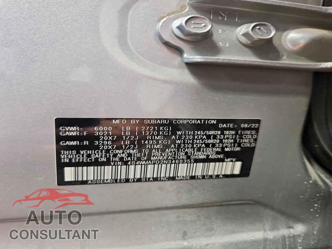 SUBARU ASCENT 2022 - 4S4WMAPD2N3460355