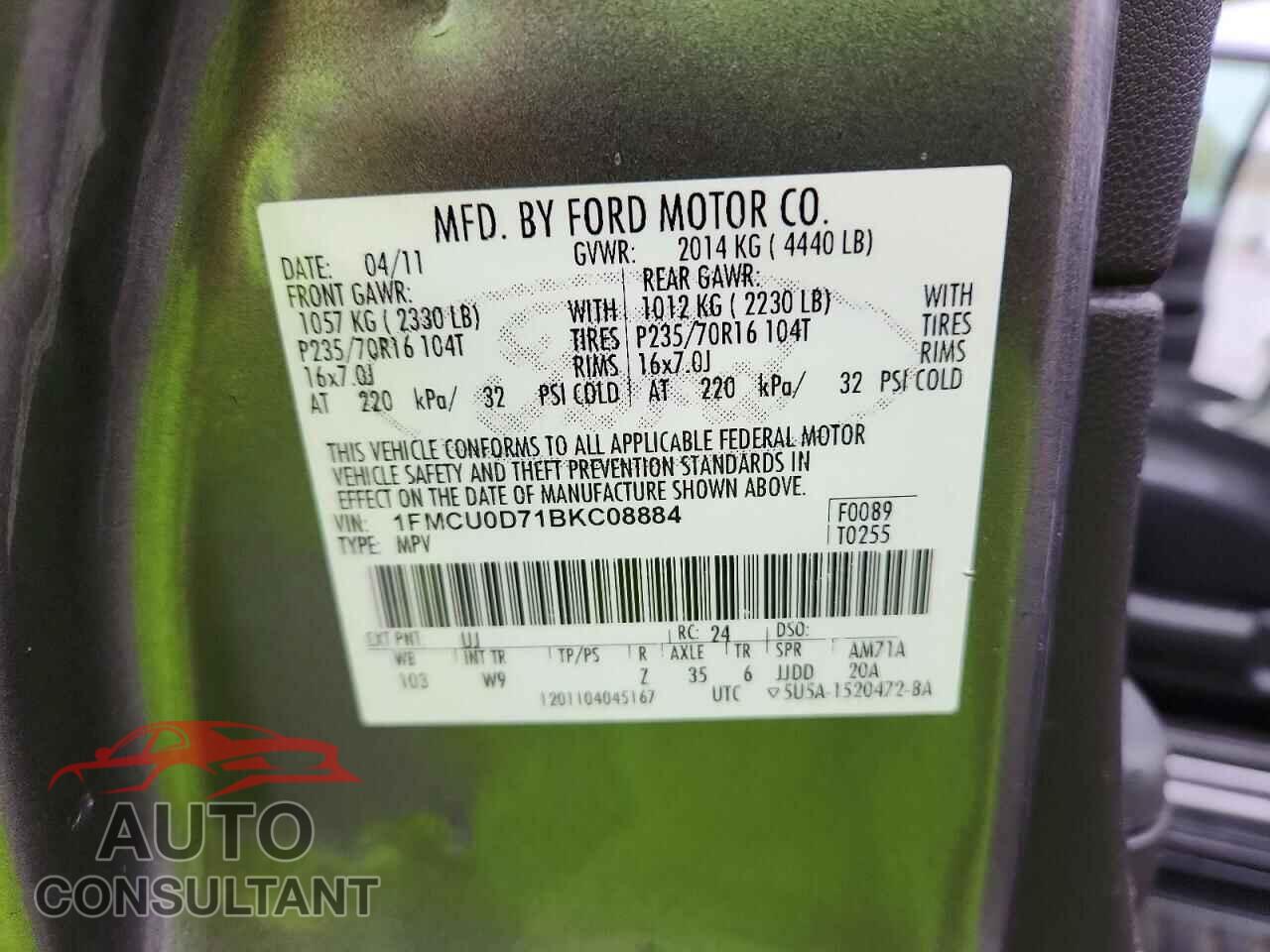 FORD ESCAPE 2011 - 1FMCU0D71BKC08884