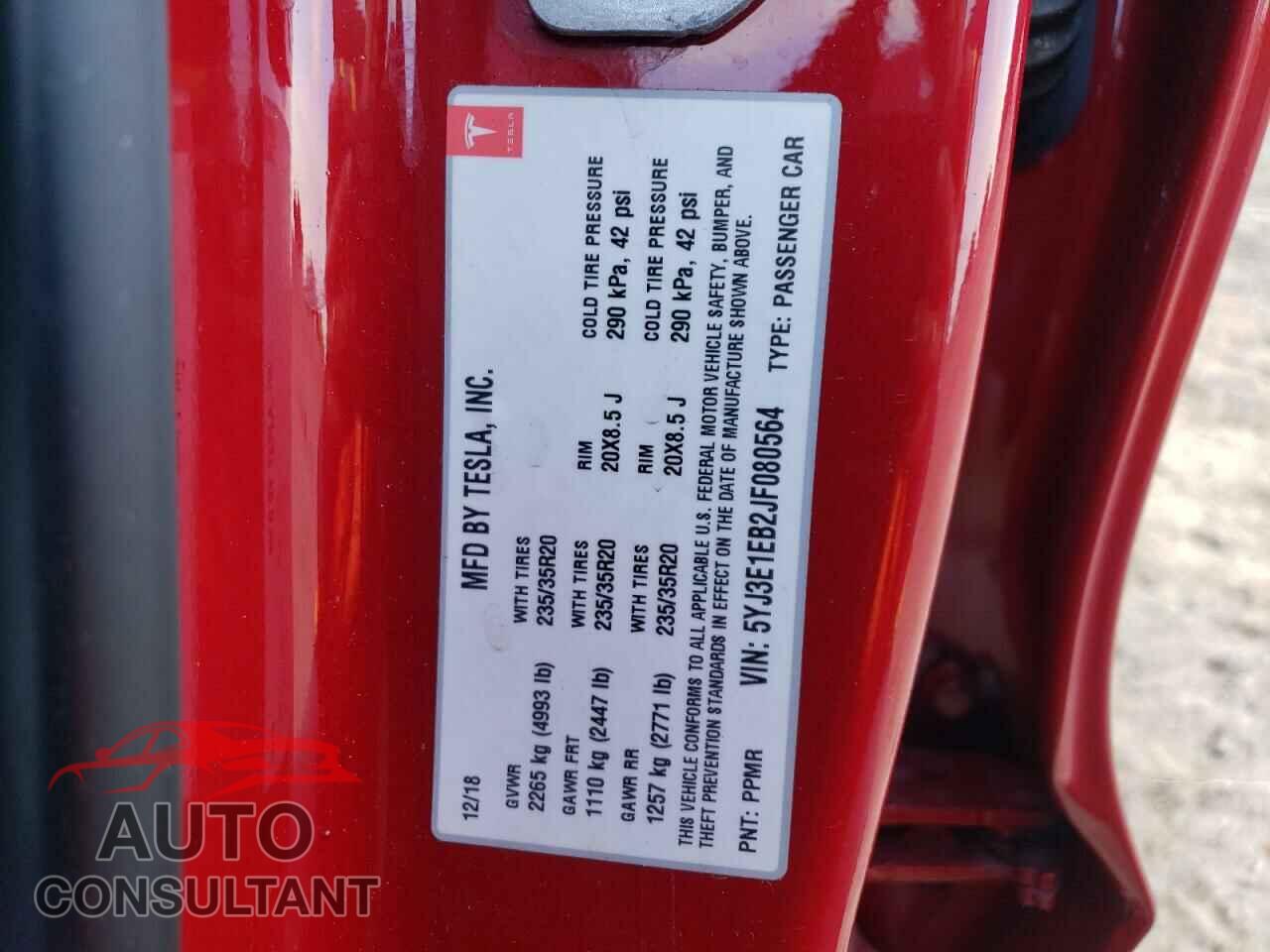 TESLA MODEL 3 2018 - 5YJ3E1EB2JF080564