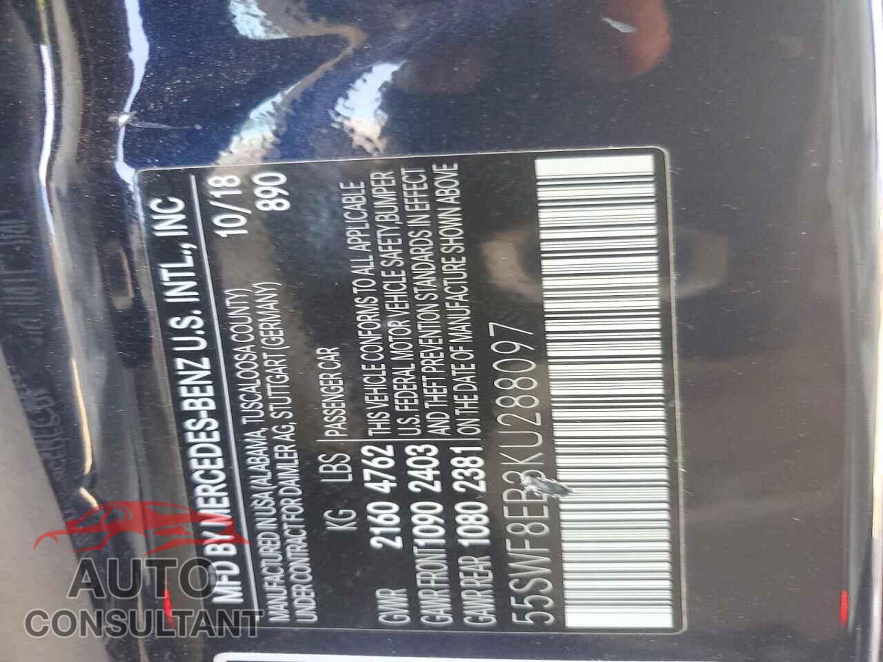 MERCEDES-BENZ C-CLASS 2019 - 55SWF8EB3KU288097