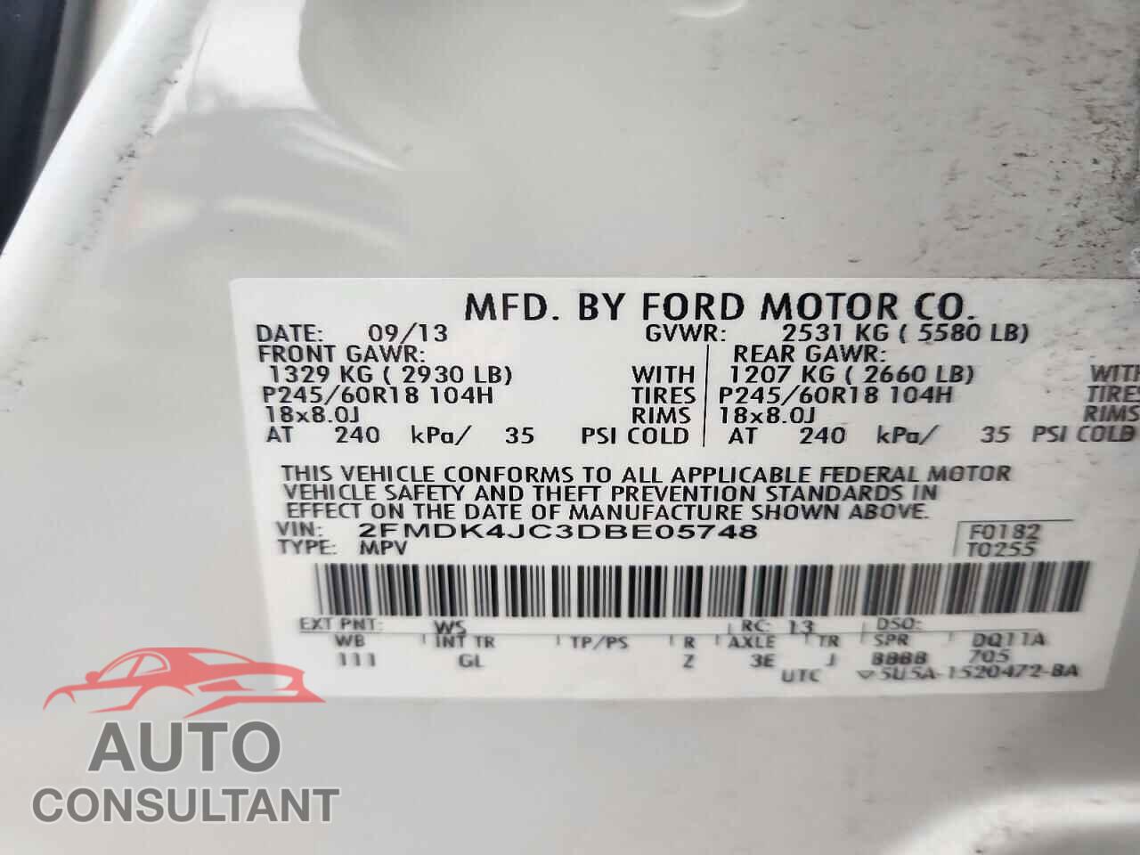 FORD EDGE 2013 - 2FMDK4JC3DBE05748
