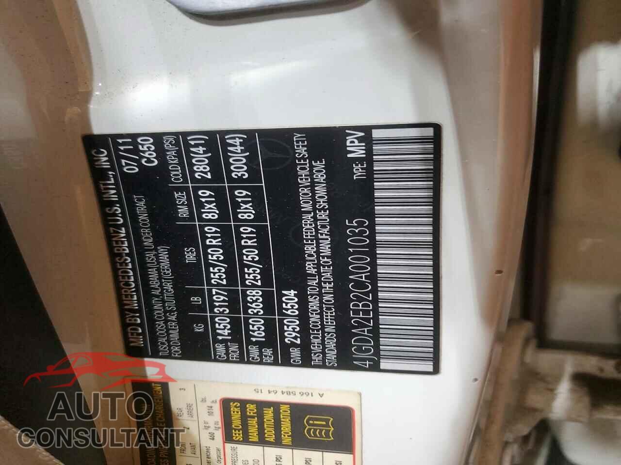 MERCEDES-BENZ M-CLASS 2012 - 4JGDA2EB2CA001035
