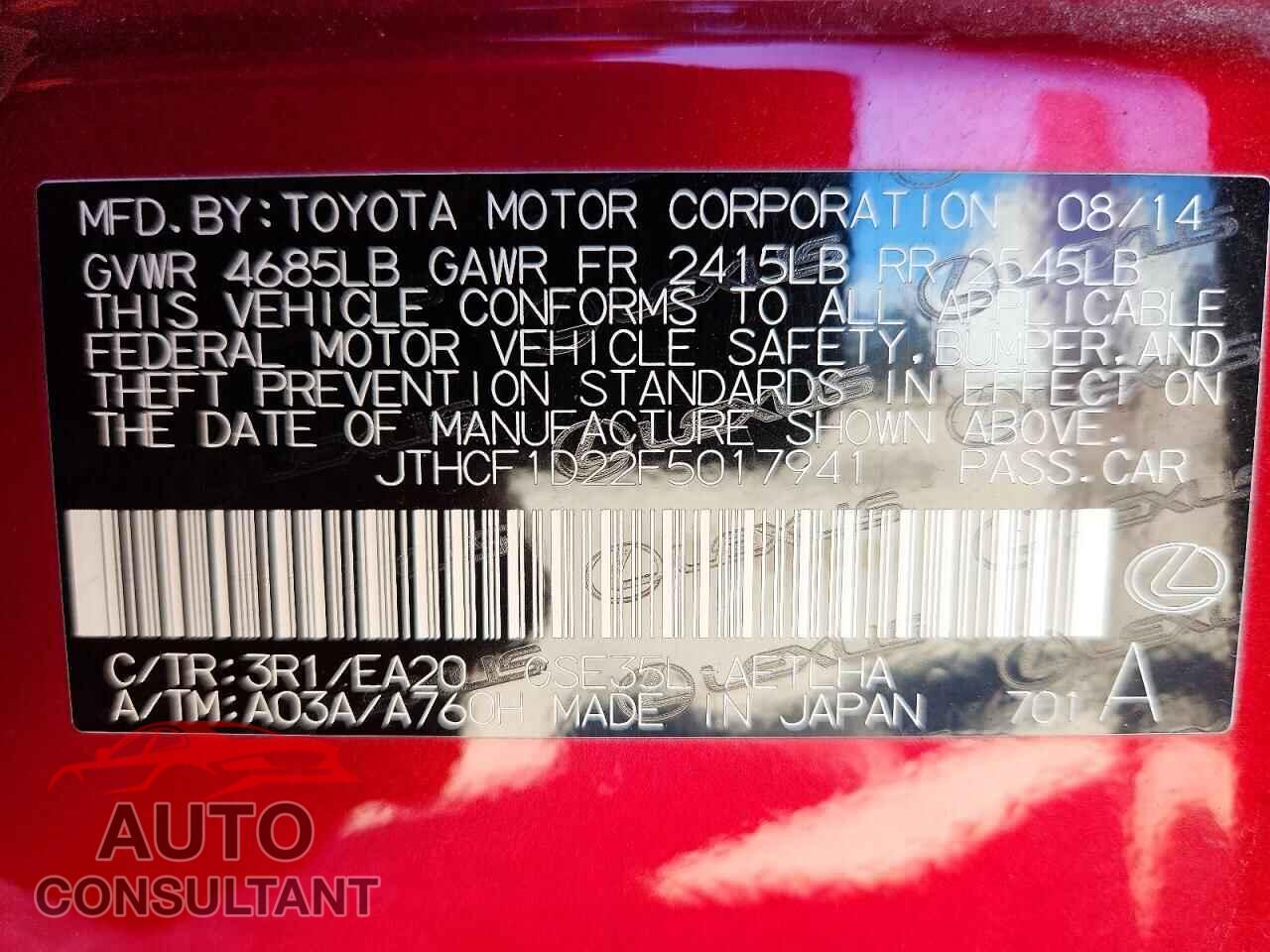LEXUS IS 2015 - JTHCF1D22F5017941