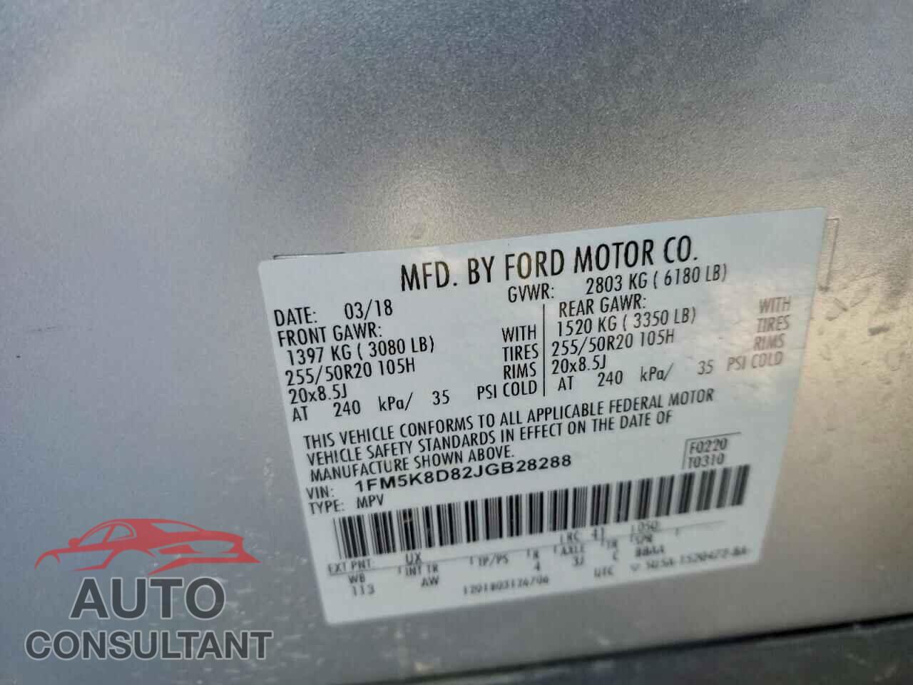 FORD EXPLORER 2018 - 1FM5K8D82JGB28288
