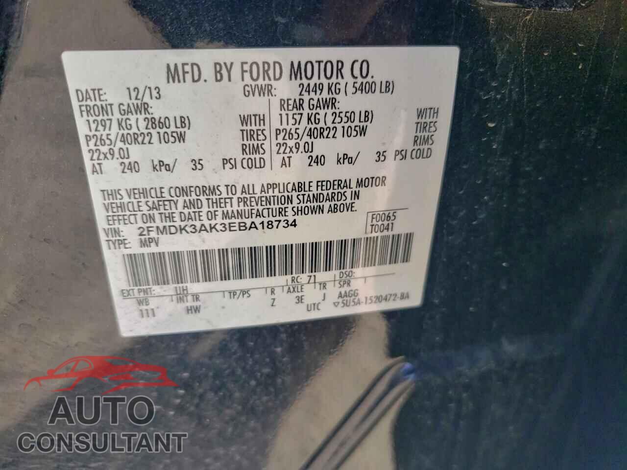 FORD EDGE 2014 - 2FMDK3AK3EBA18734