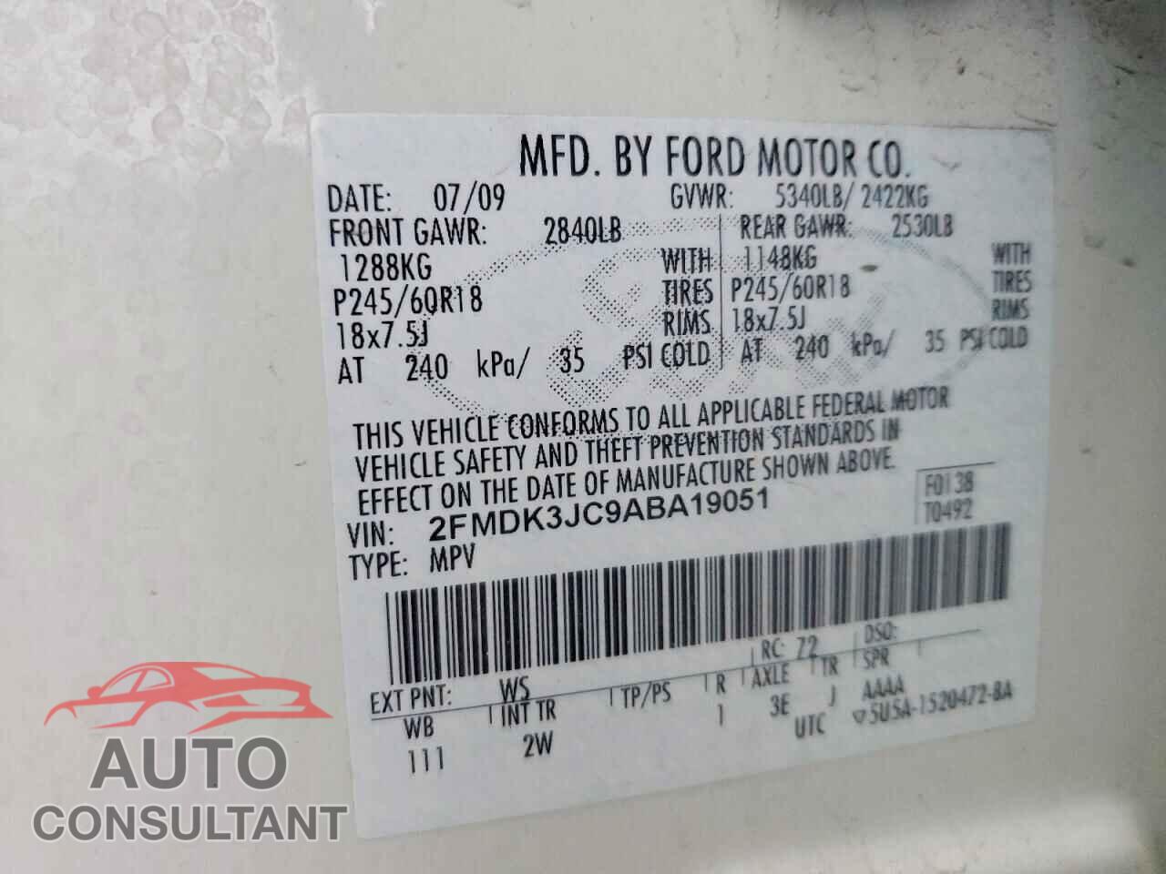 FORD EDGE 2010 - 2FMDK3JC9ABA19051