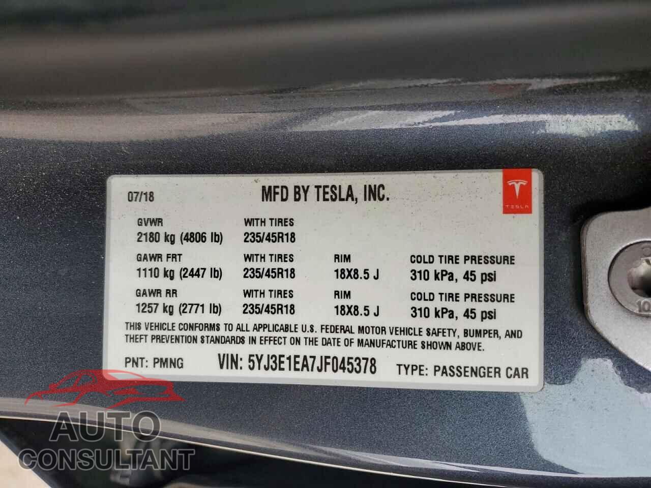 TESLA MODEL 3 2018 - 5YJ3E1EA7JF045378