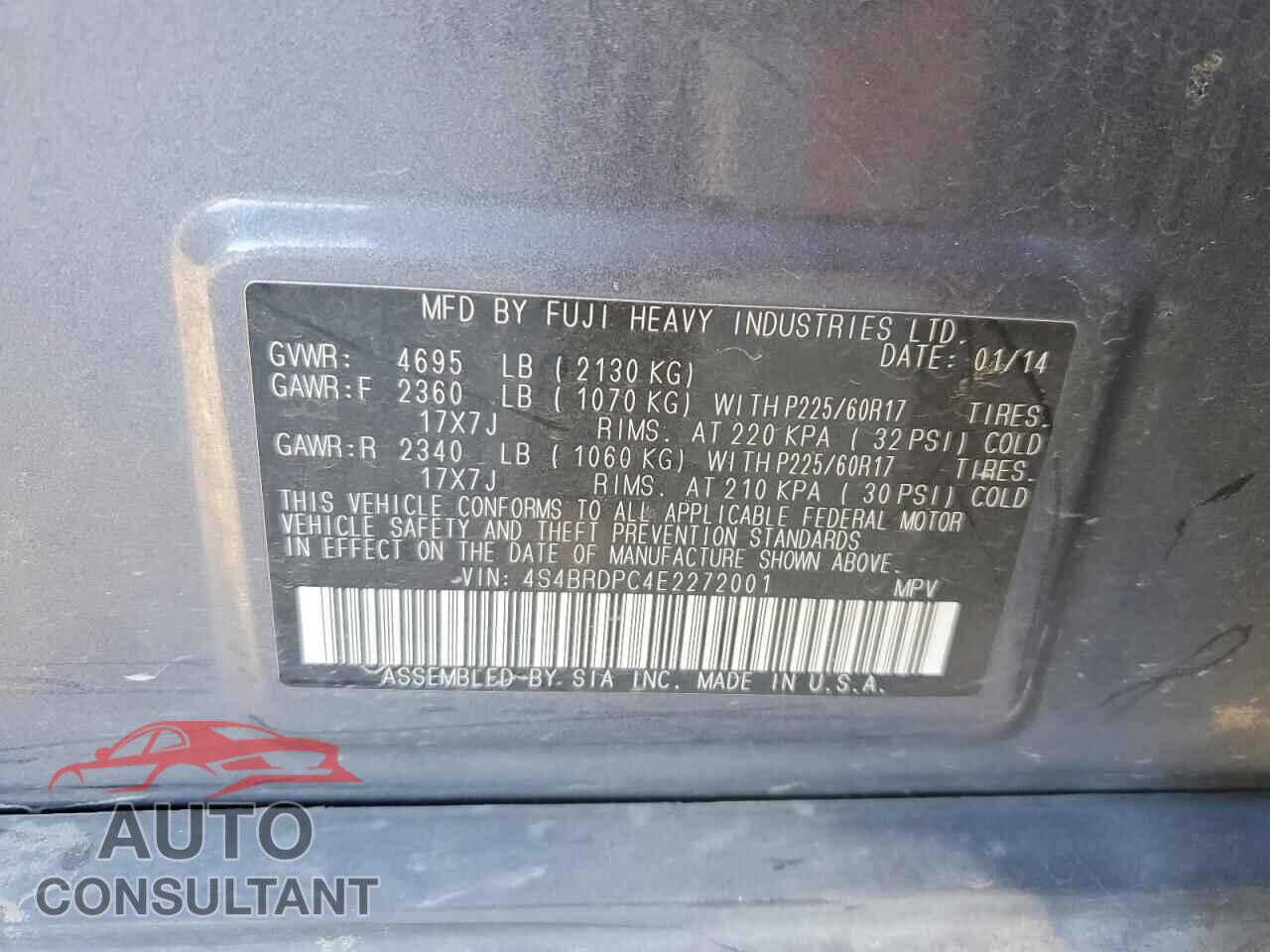 SUBARU OUTBACK 2014 - 4S4BRDPC4E2272001