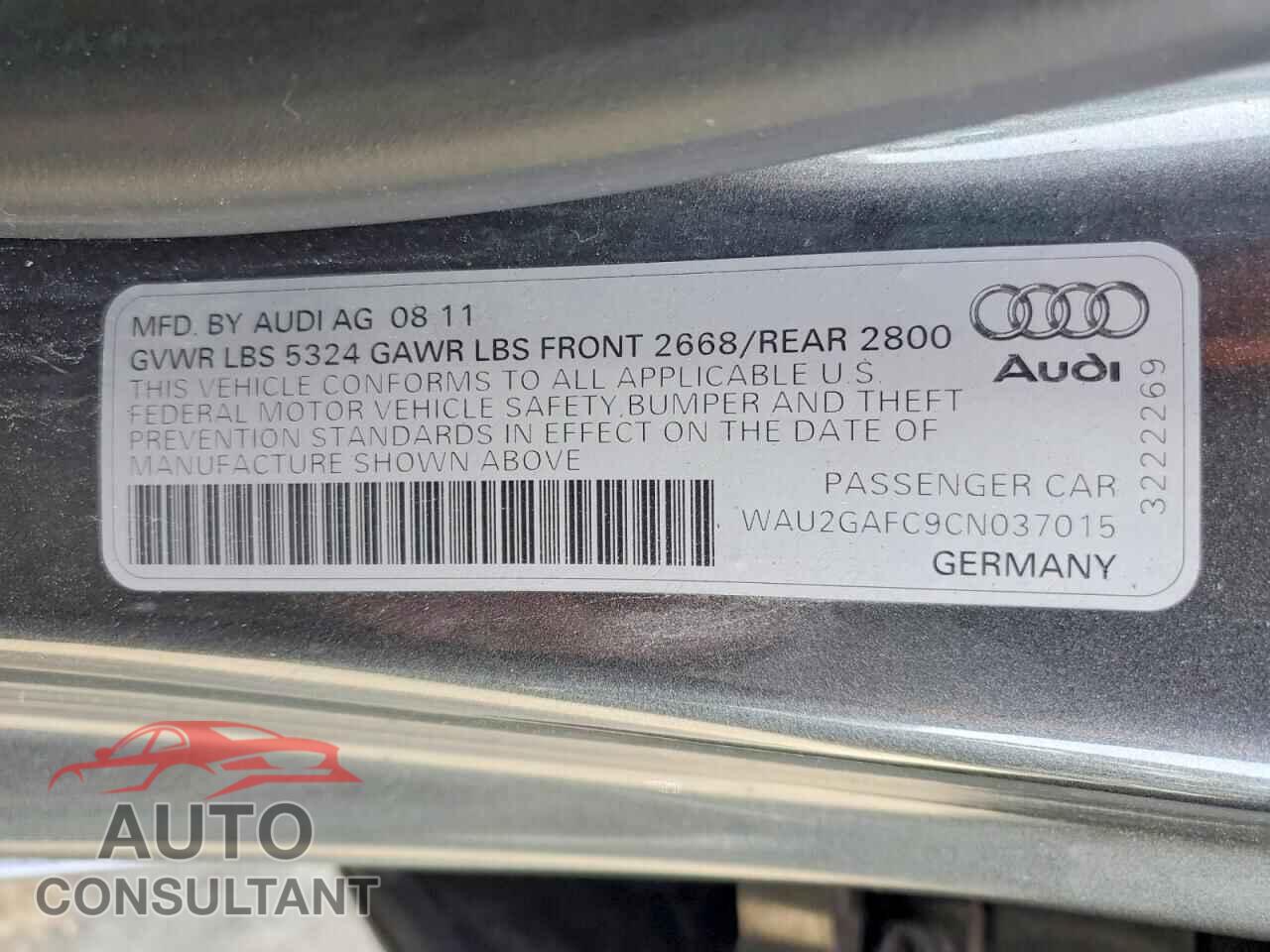 AUDI A7 2012 - WAU2GAFC9CN037015