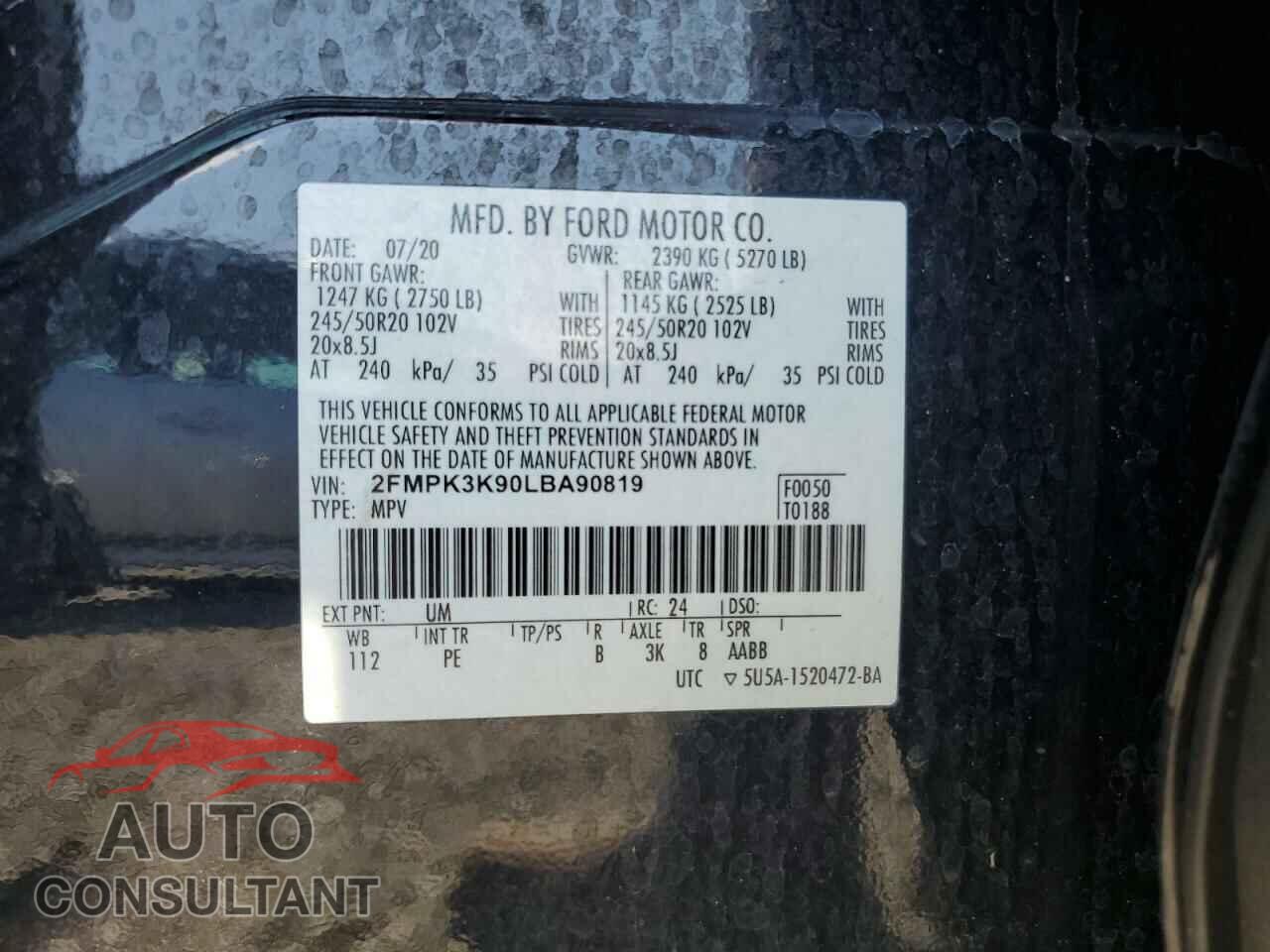 FORD EDGE 2020 - 2FMPK3K90LBA90819