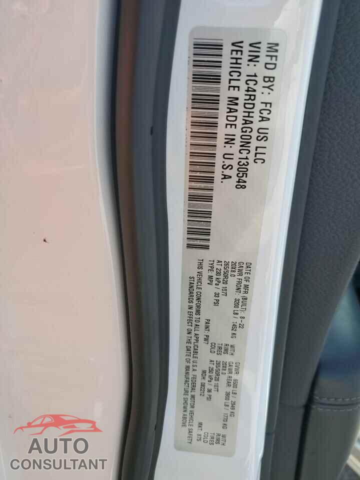 DODGE DURANGO 2022 - 1C4RDHAG0NC130548