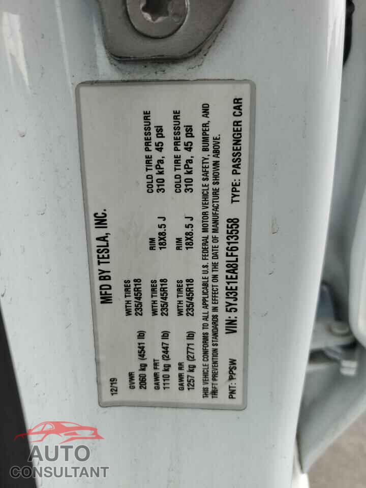 TESLA MODEL 3 2020 - 5YJ3E1EA8LF613558