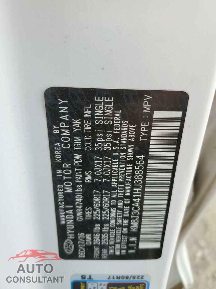 HYUNDAI TUCSON 2017 - KM8J3CA41HU388564