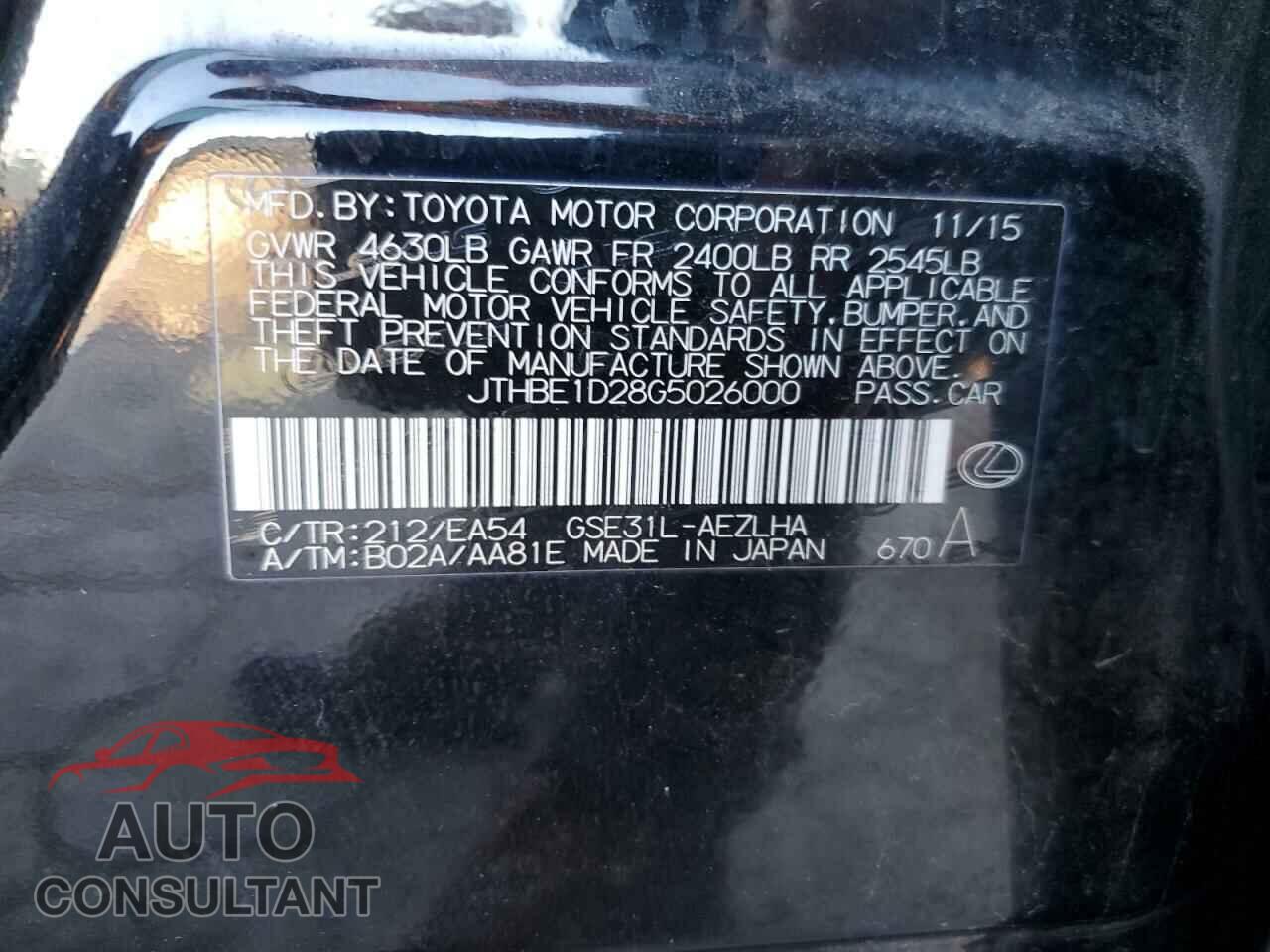 LEXUS IS 2016 - JTHBE1D28G5026000