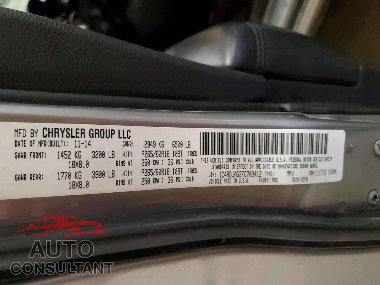 DODGE DURANGO 2015 - 1C4RDJAG2FC703412