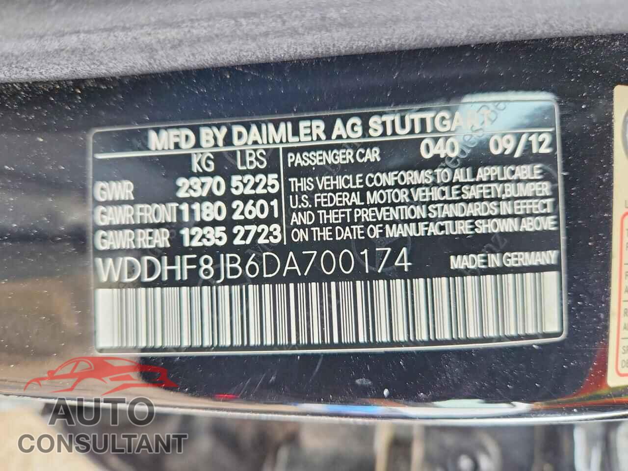 MERCEDES-BENZ E-CLASS 2013 - WDDHF8JB6DA700174