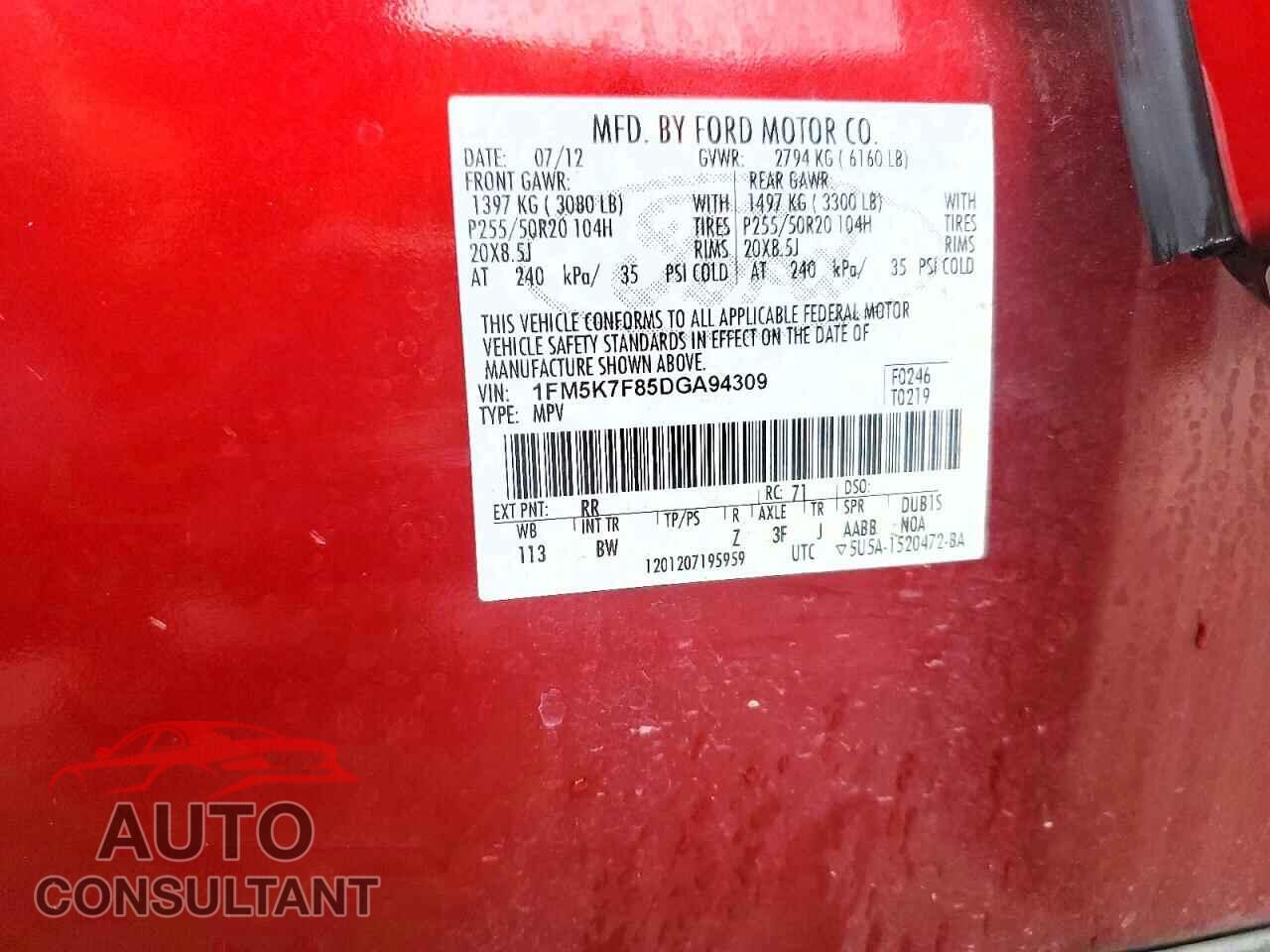 FORD EXPLORER 2013 - 1FM5K7F85DGA94309