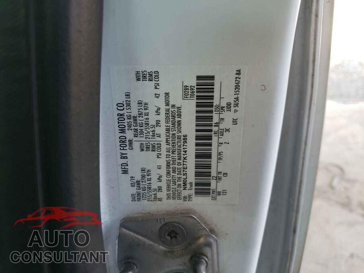FORD TRANSIT 2019 - NM0LS7E77K1417986