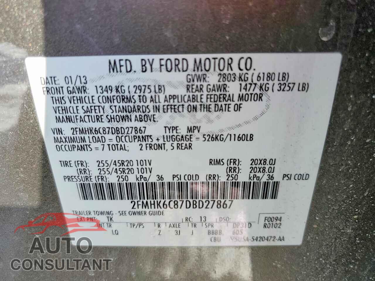 FORD FLEX 2013 - 2FMHK6C87DBD27867
