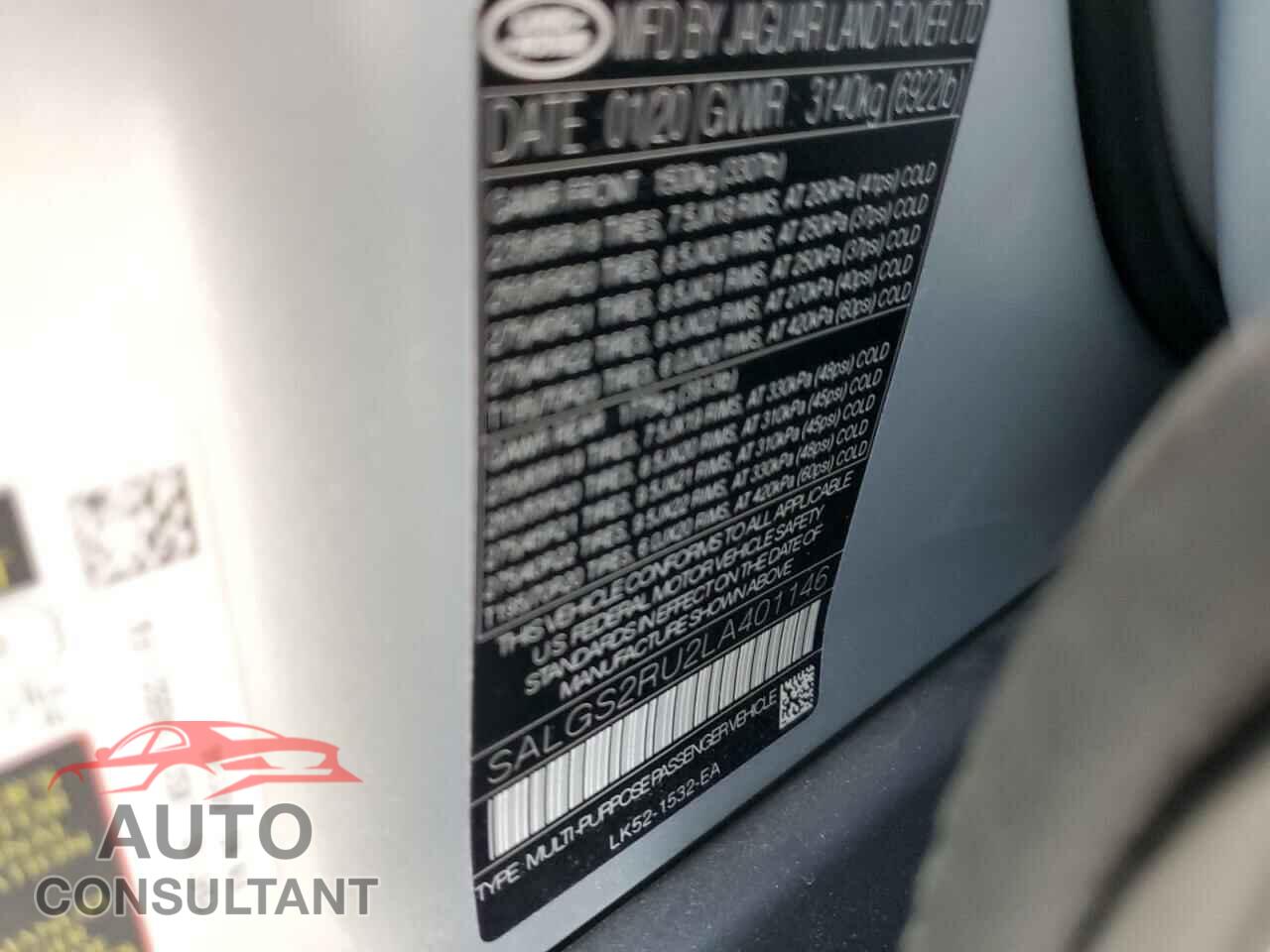 LAND ROVER RANGEROVER 2020 - SALGS2RU2LA401146