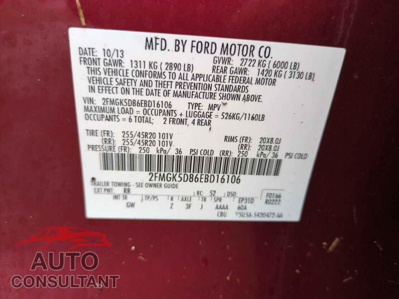 FORD FLEX 2014 - 2FMGK5D86EBD16106