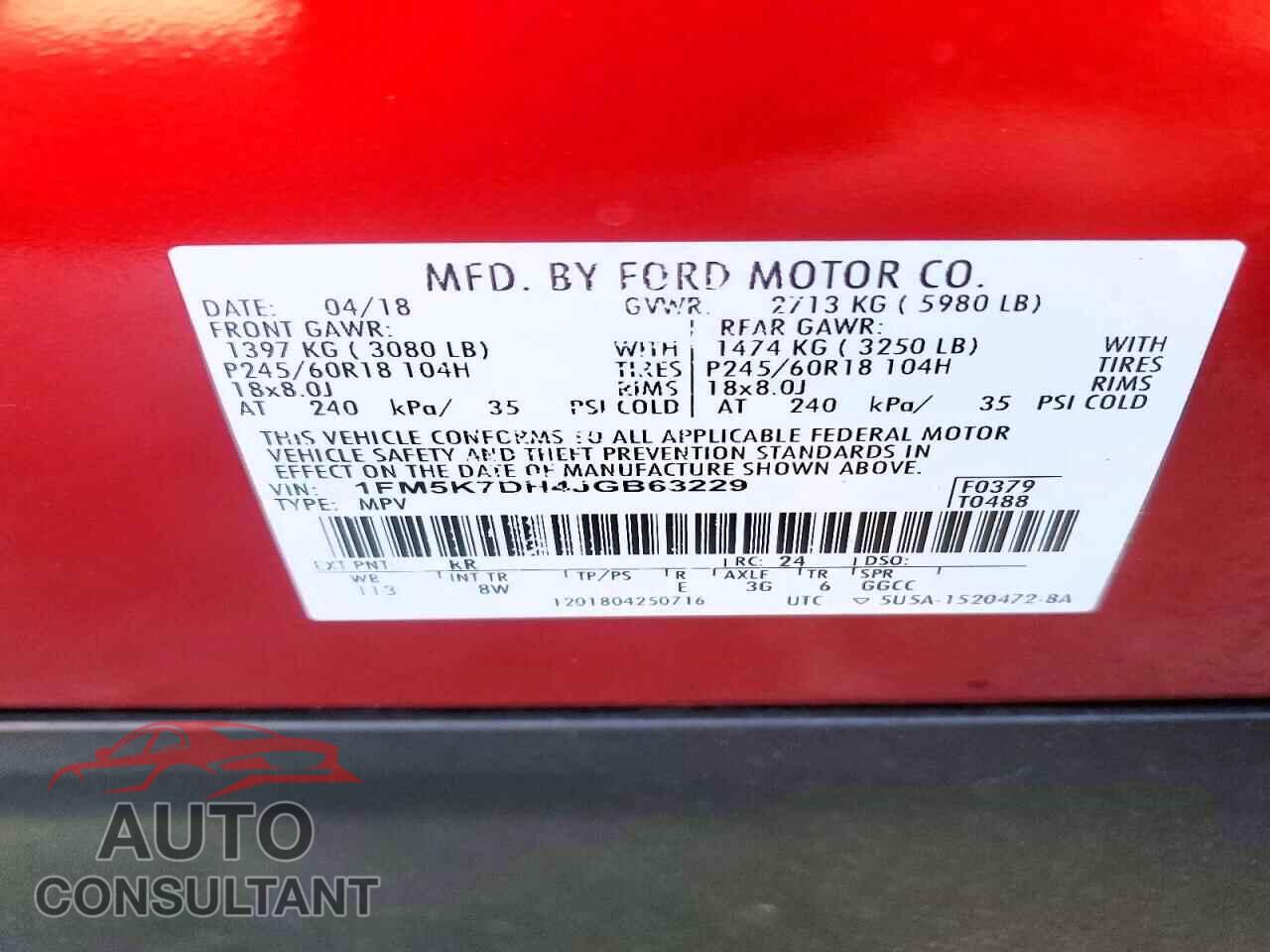 FORD EXPLORER 2018 - 1FM5K7DH4JGB63229