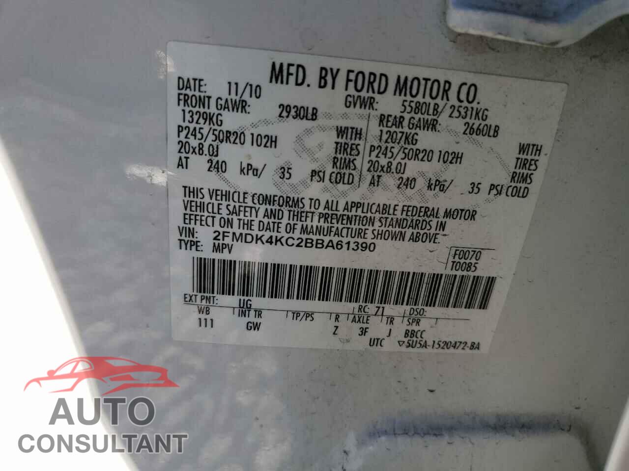 FORD EDGE 2011 - 2FMDK4KC2BBA61390