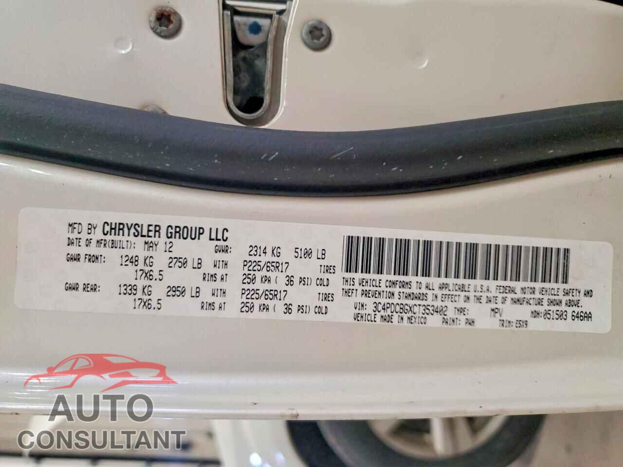 DODGE JOURNEY SX 2012 - 3C4PDCBGXCT353402
