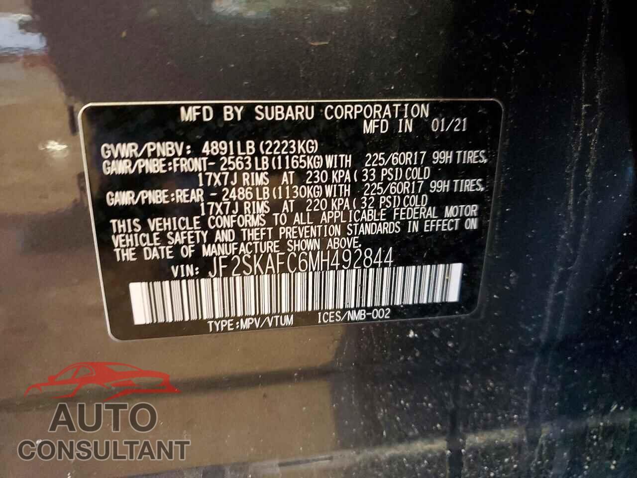 SUBARU FORESTER 2021 - JF2SKAFC6MH492844