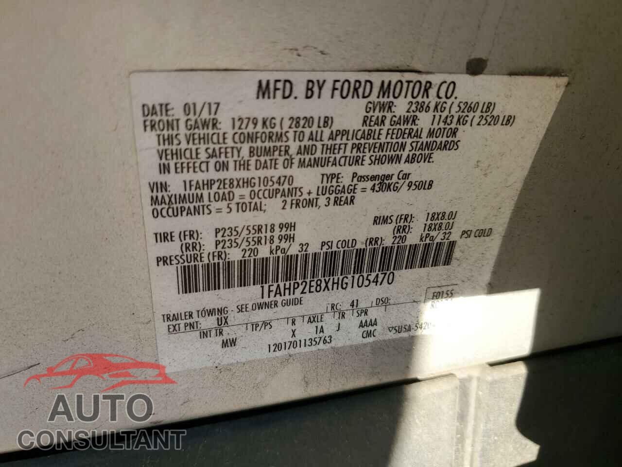 FORD TAURUS 2017 - 1FAHP2E8XHG105470