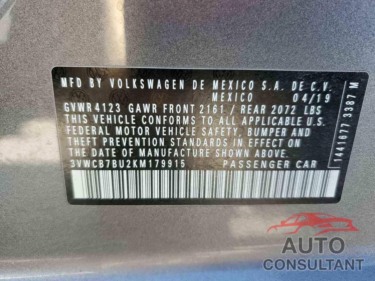 VOLKSWAGEN JETTA 2019 - 3VWCB7BU2KM179915
