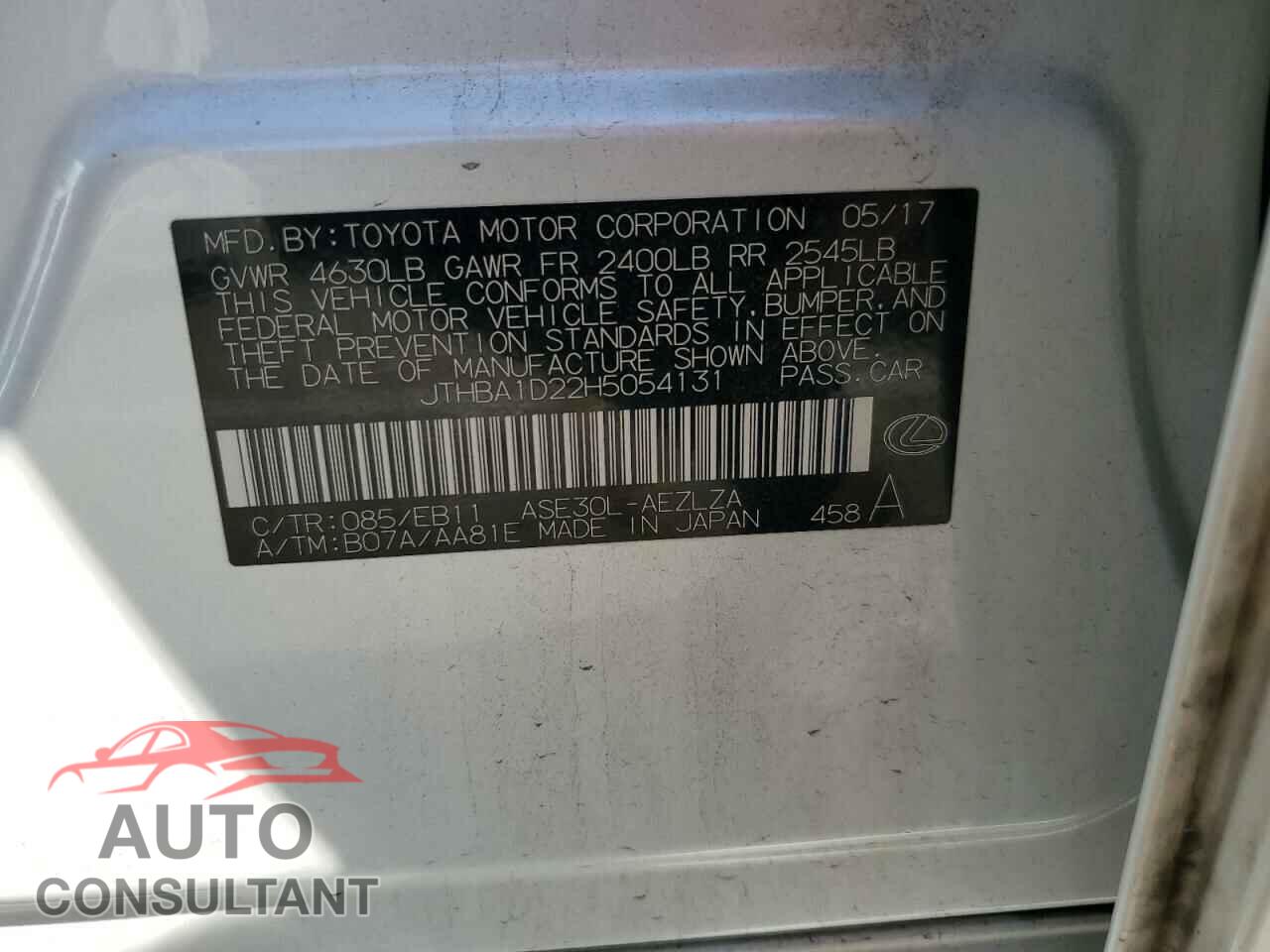 LEXUS IS 2017 - JTHBA1D22H5054131