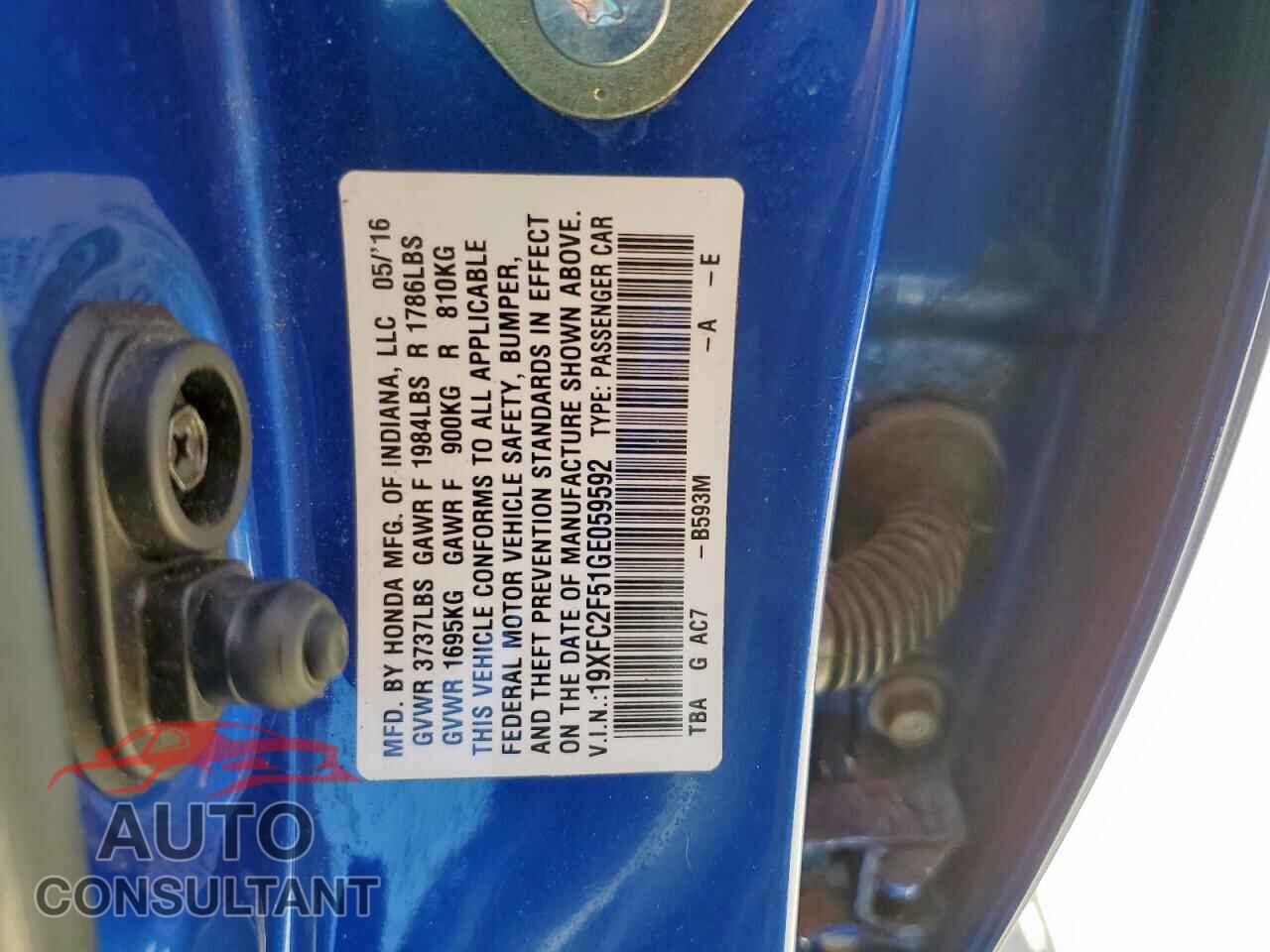 HONDA CIVIC 2016 - 19XFC2F51GE059592