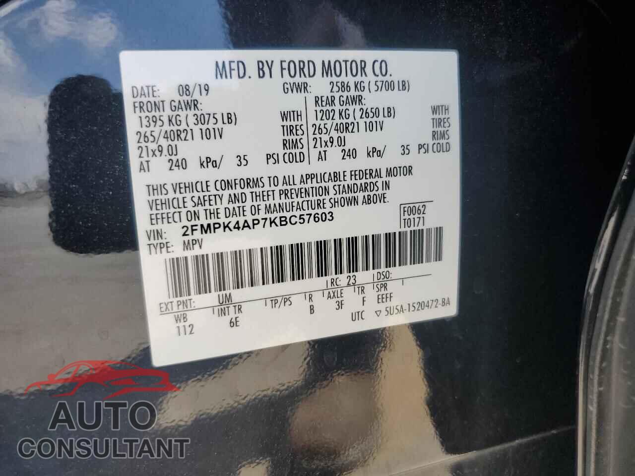 FORD EDGE 2019 - 2FMPK4AP7KBC57603