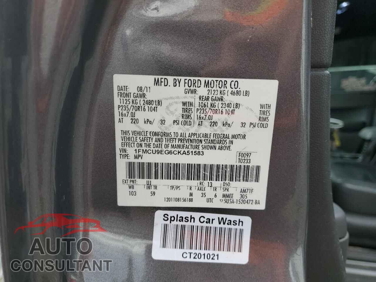 FORD ESCAPE 2012 - 1FMCU9EG6CKA51583