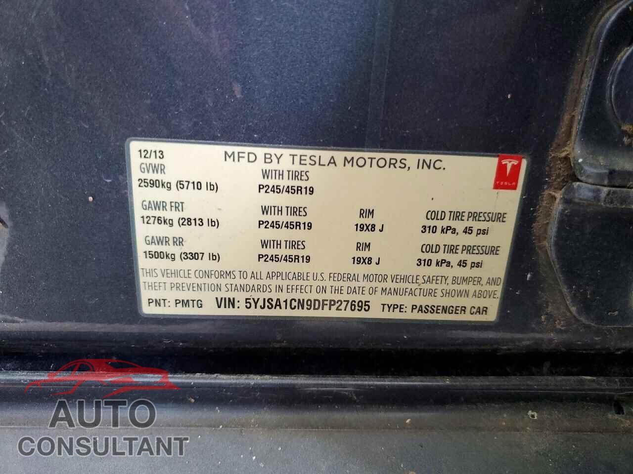 TESLA MODEL S 2013 - 5YJSA1CN9DFP27695