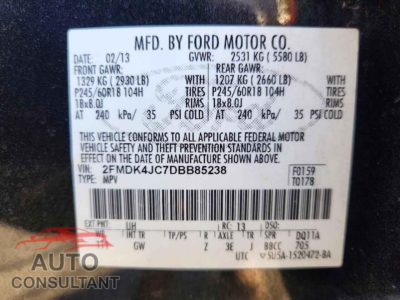 FORD EDGE 2013 - 2FMDK4JC7DBB85238