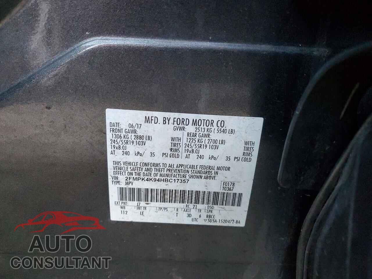 FORD EDGE 2017 - 2FMPK4K94HBC17357