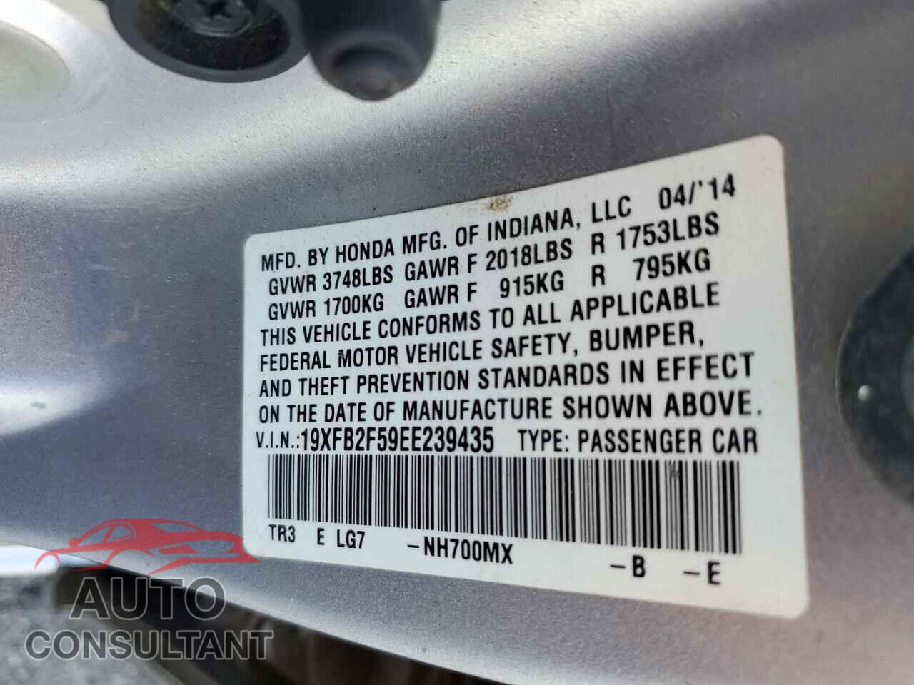 HONDA CIVIC 2014 - 19XFB2F59EE239435