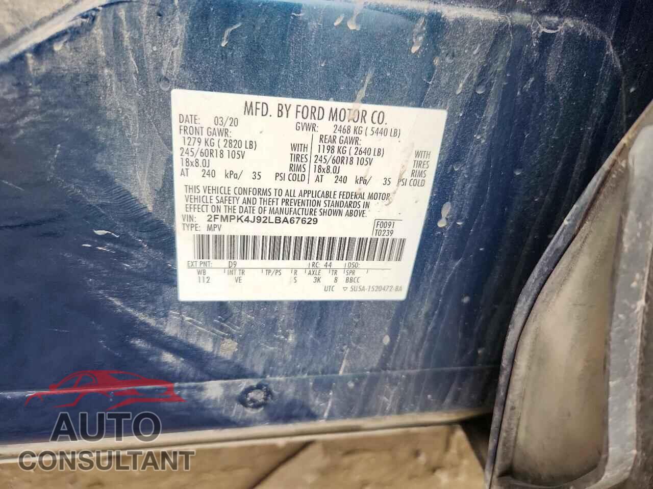 FORD EDGE 2020 - 2FMPK4J92LBA67629