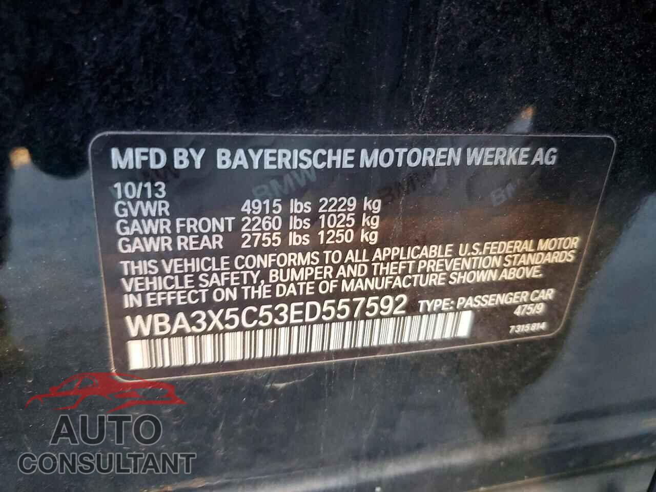 BMW 3 SERIES 2014 - WBA3X5C53ED557592