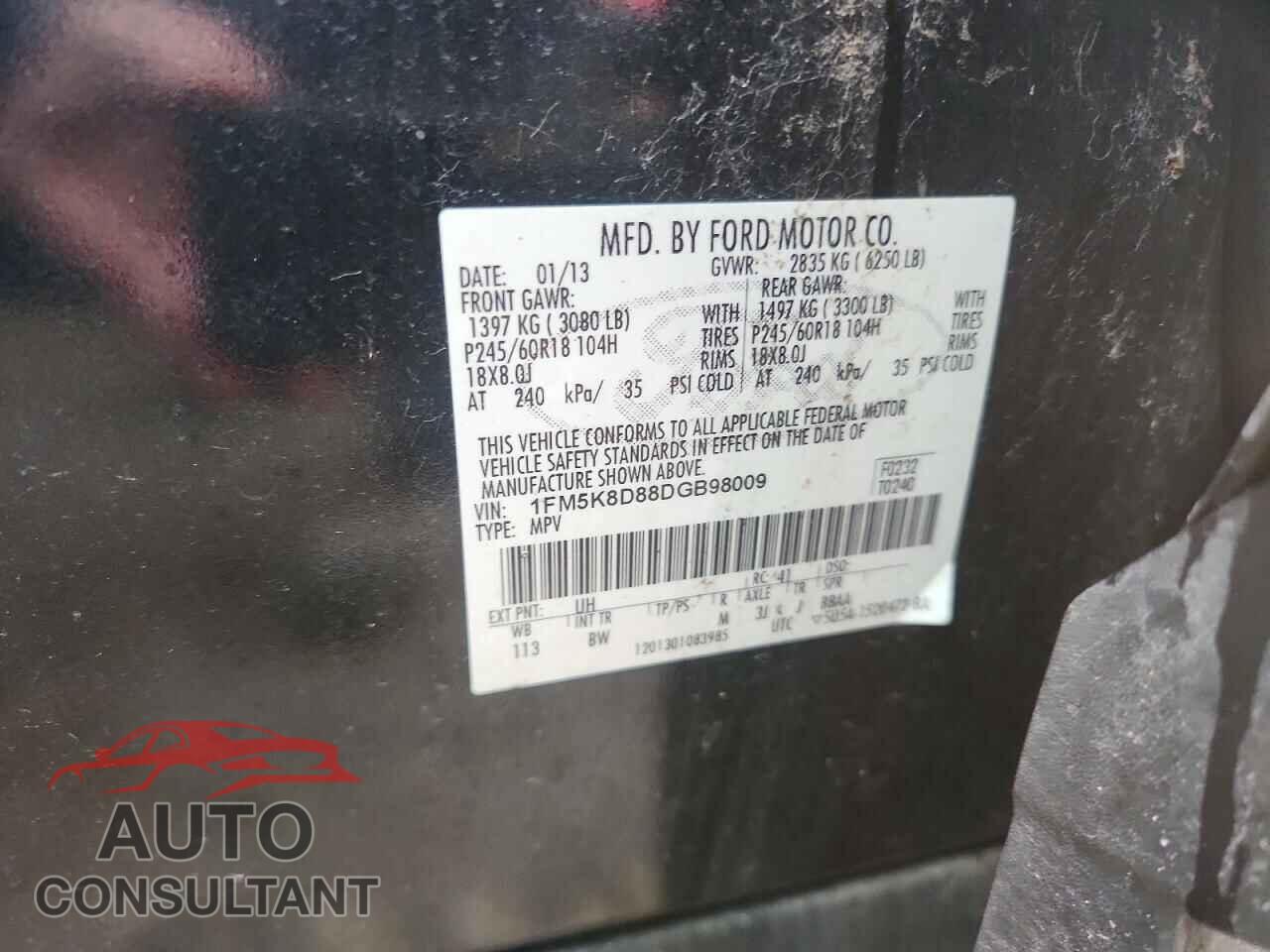 FORD EXPLORER 2013 - 1FM5K8D88DGB98009