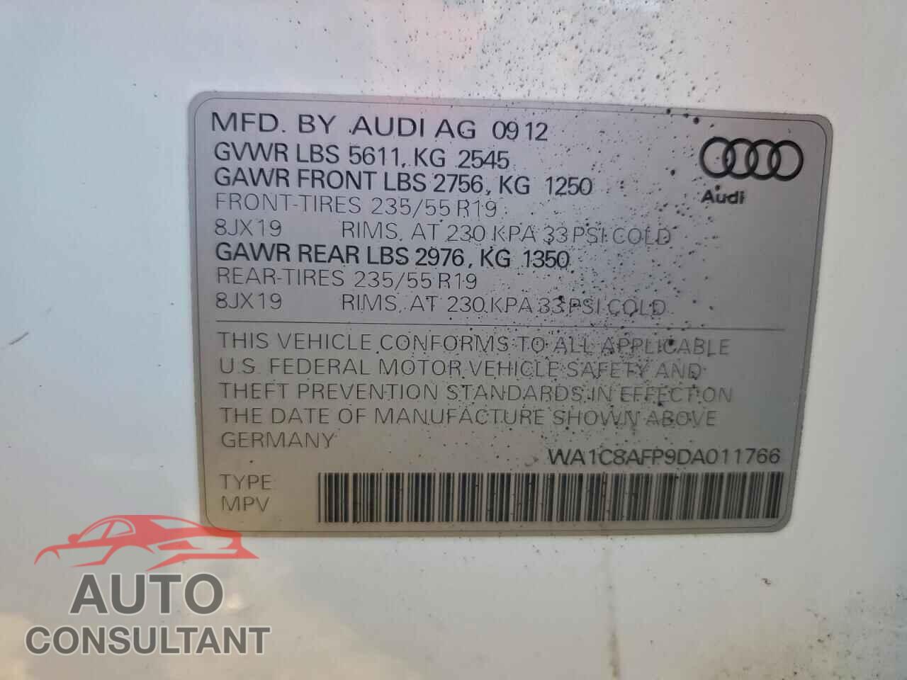 AUDI Q5 2013 - WA1C8AFP9DA011766