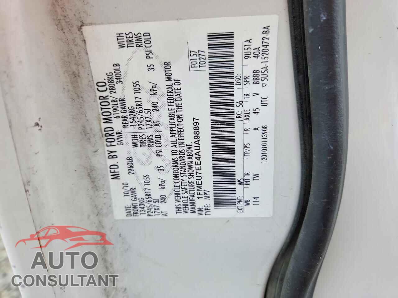FORD EXPLORER 2010 - 1FMEU7EE4AUA98897